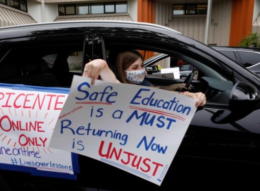 US teachers protest over reopening of schools