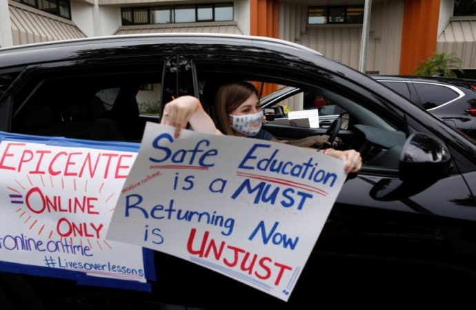 US teachers protest over reopening of schools